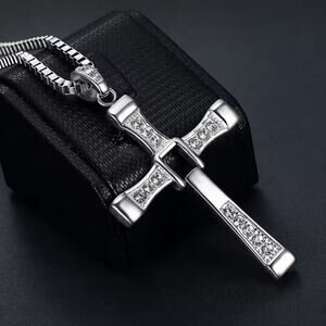 Silver Cross Necklace Fast & Furious CZ Diamonds Christian Vin Diesel Faith Gift